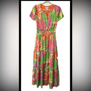 Nicole Miller Floral Tiered Maxi Dress S